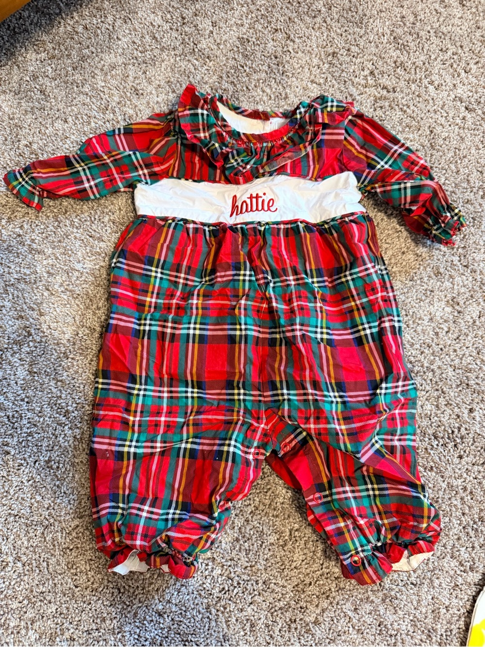 Red Plaid Kids One-Piece Bodysuit with White Waistband